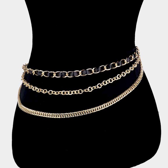 Chunky Black & Gold Layered Chain Adjustable Statement Belt - Picture 1 of 2